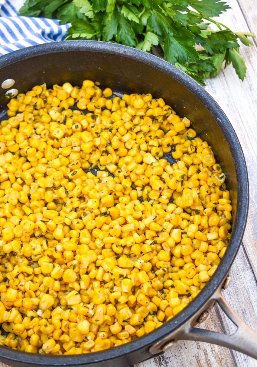 the best canned corn recipe in a large black skillet