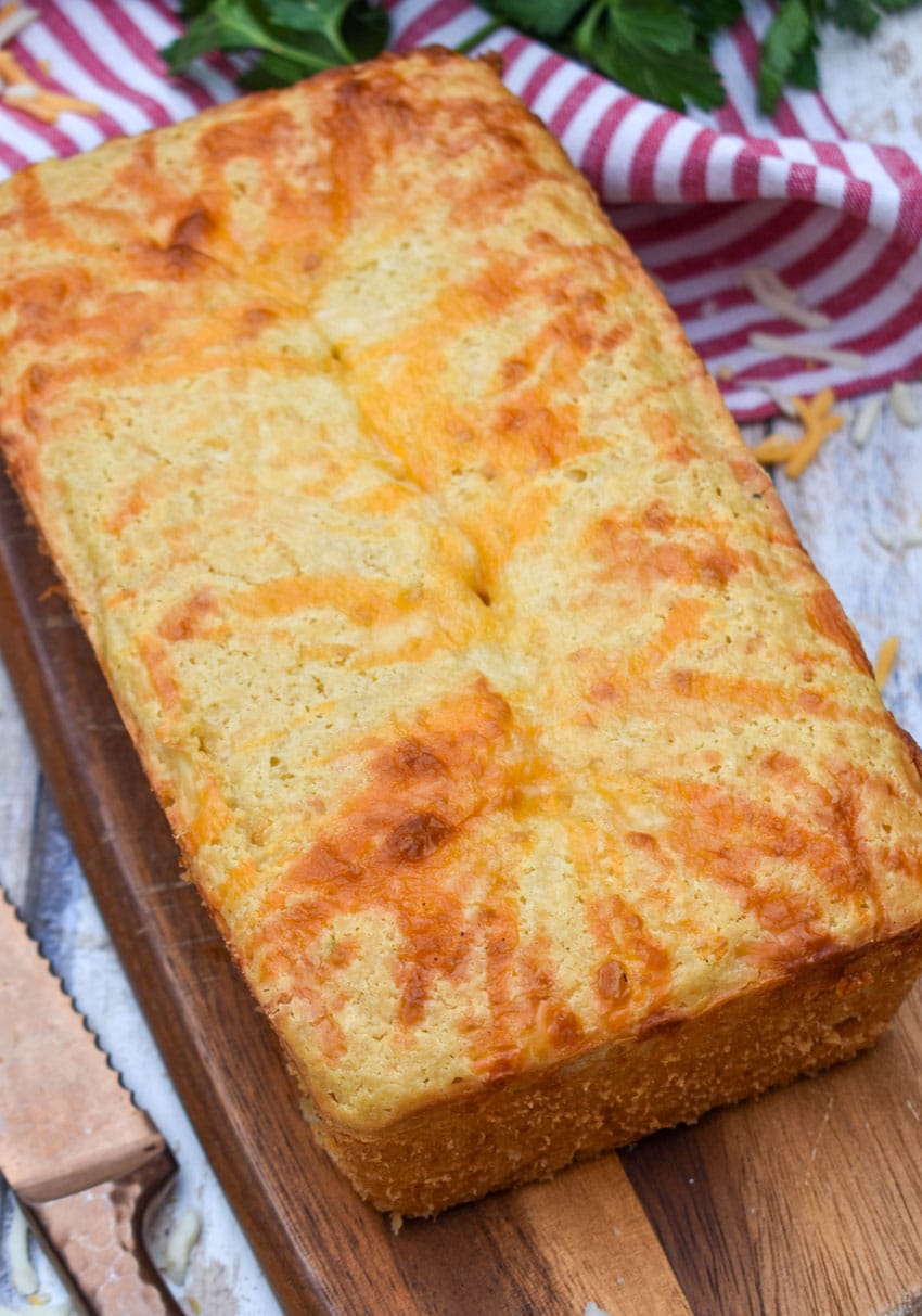 quick and easy cheese bread on a wooden cutting board