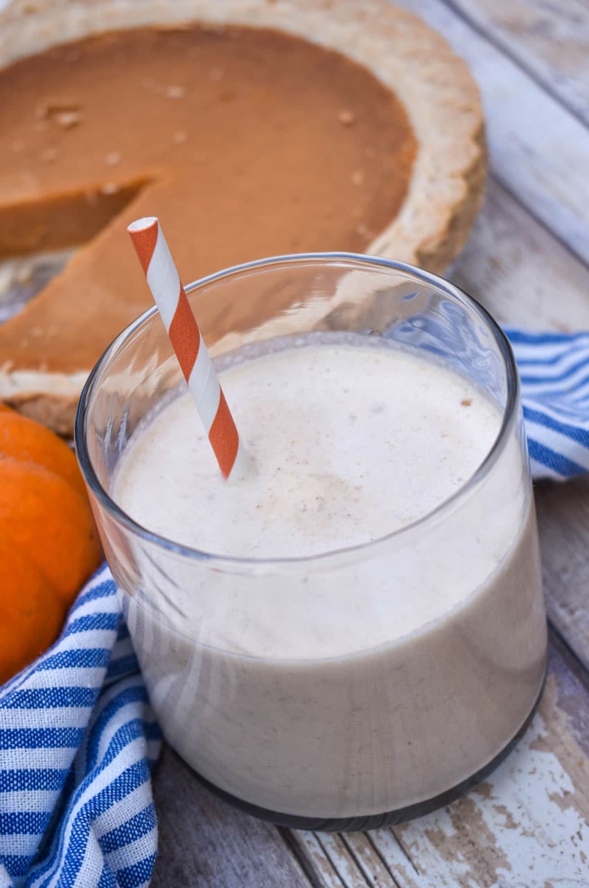 pumpkin pie milkshake in a small glass jar