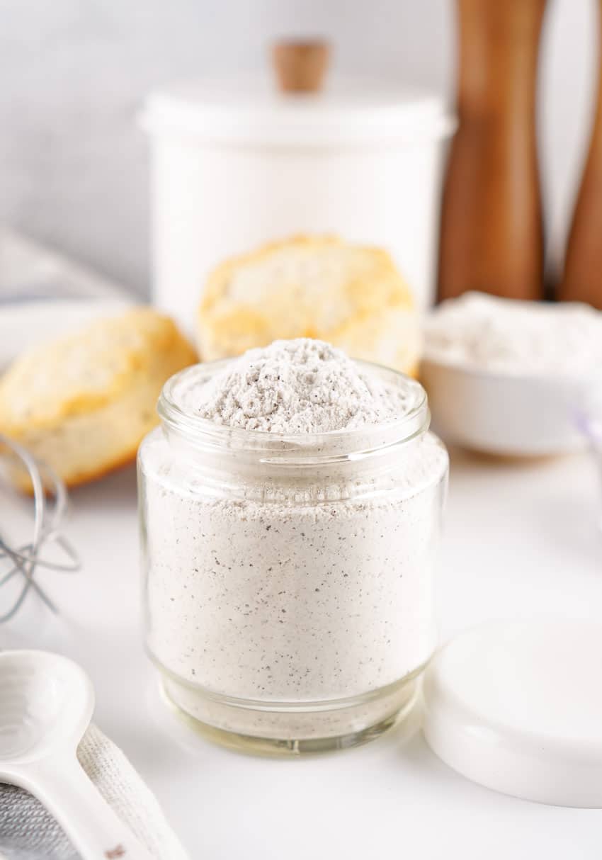 homemade white gravy mix in a small glass jar