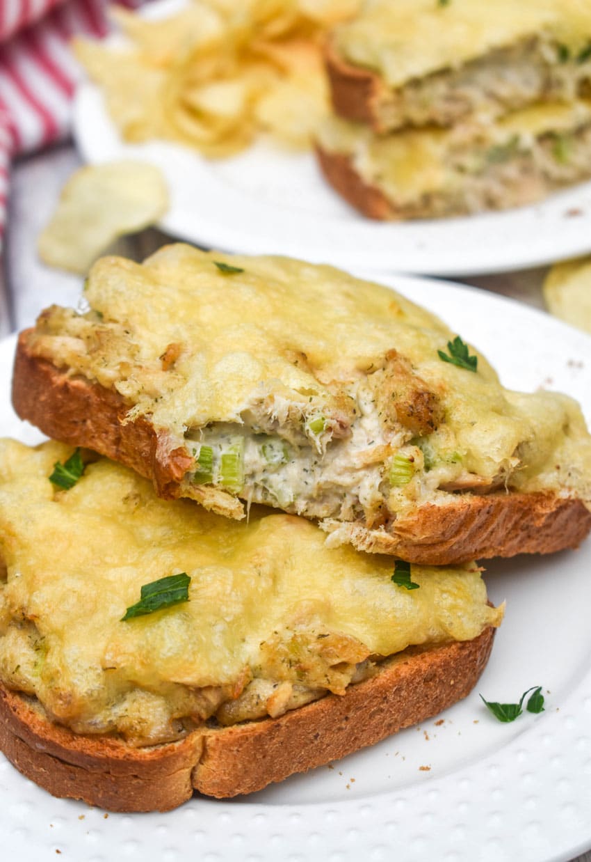 two air fryer tuna melts on a white plate