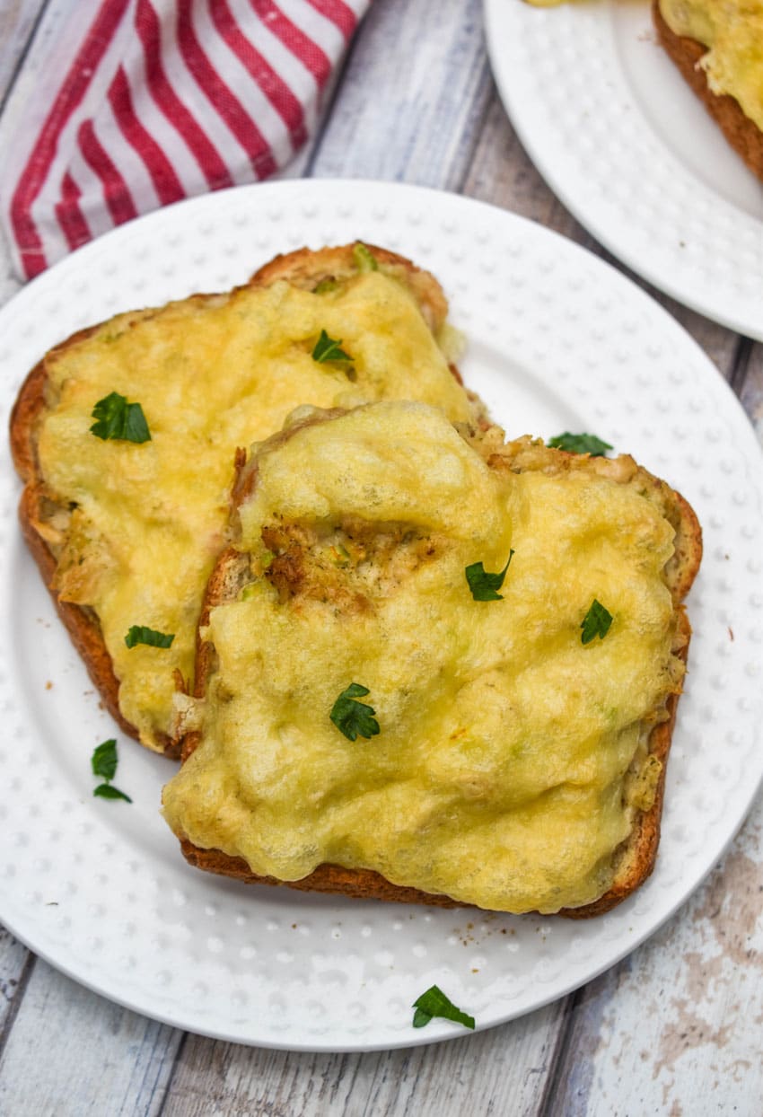 two air fryer tuna melts on a white plate