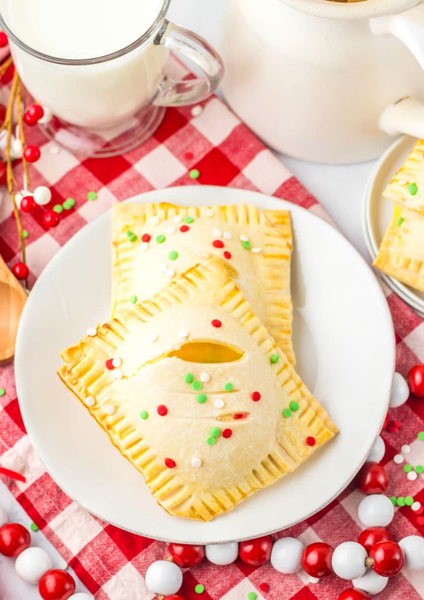 two homemade mcdonald's holiday pies on a small white plate