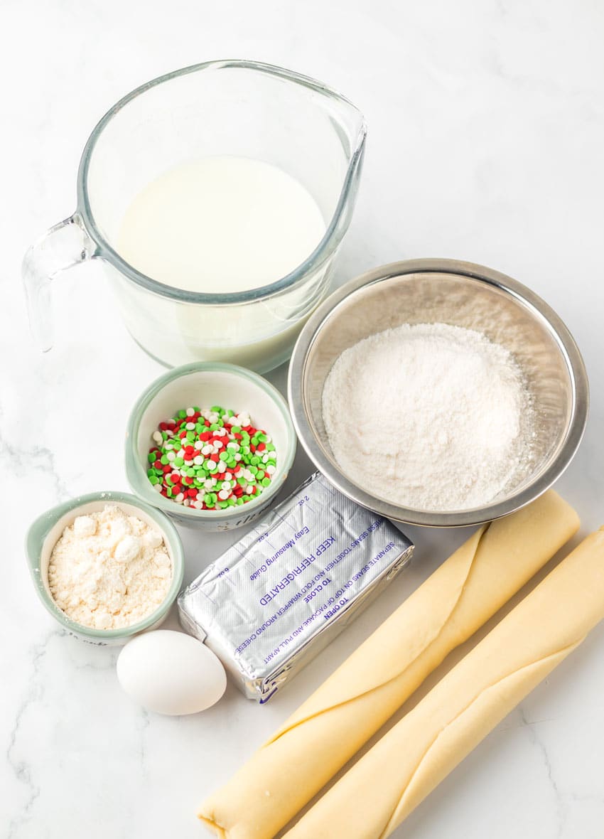 an overhead image showing the measured ingredients to make copycat mcdonald's holiday pies