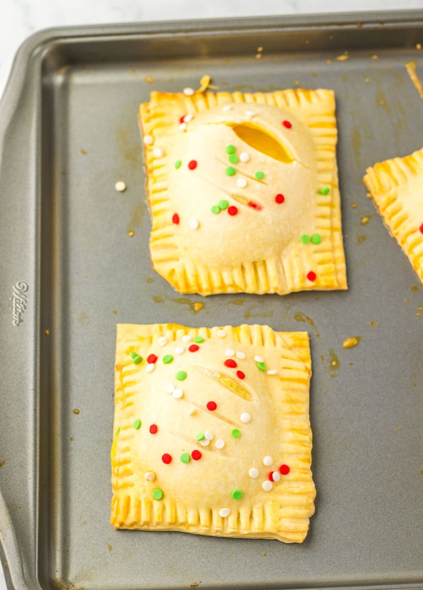 baked copycat mcdonald's holiday pies on a metal baking sheet