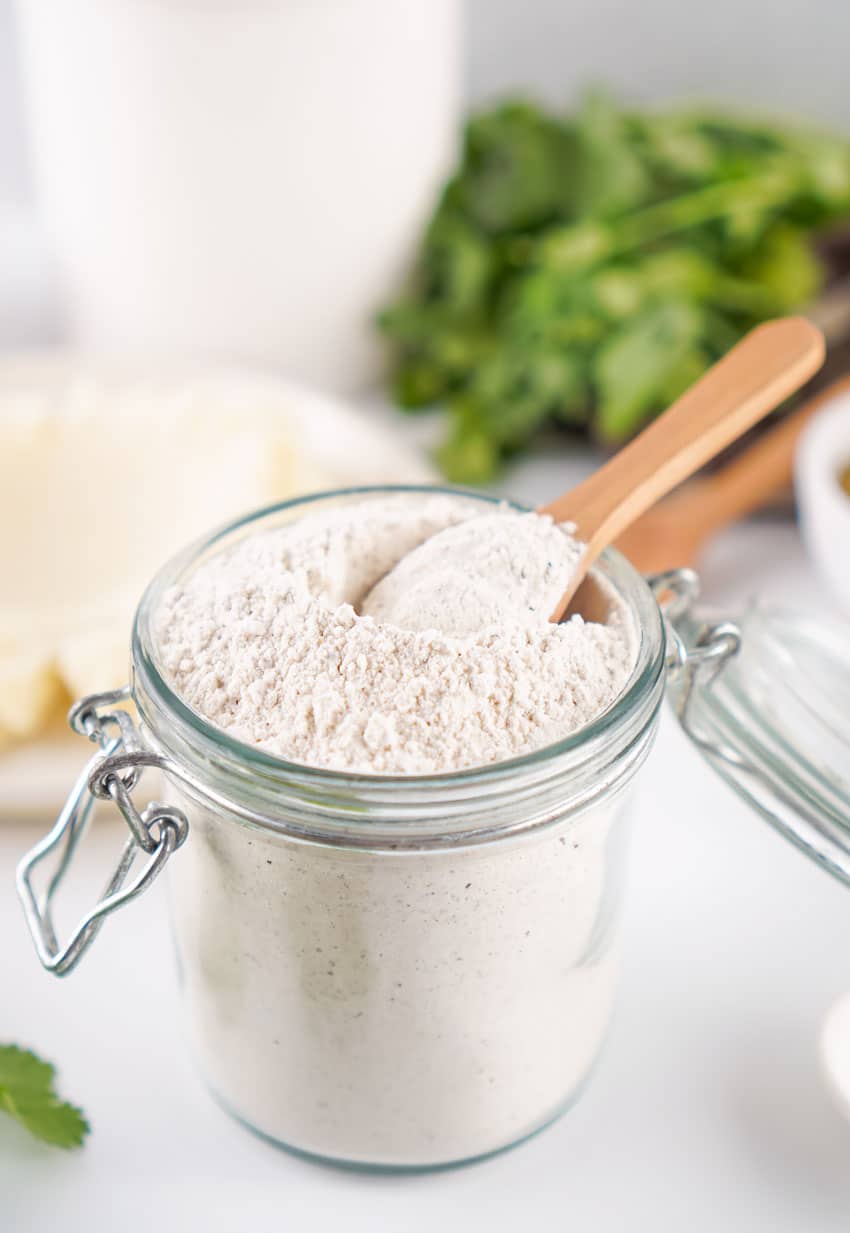 homemade brown gravy mix in a glass jar