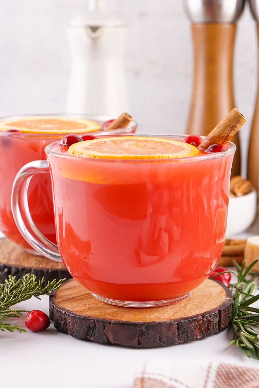 hot christmas punch in two small glasses