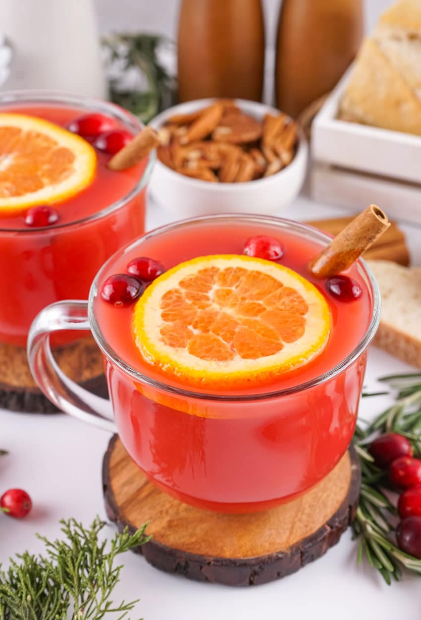 hot christmas punch in two small glasses