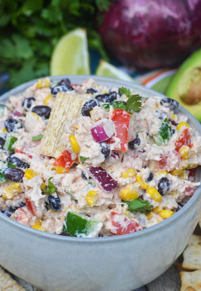 mexican tuna salad in a gray bowl