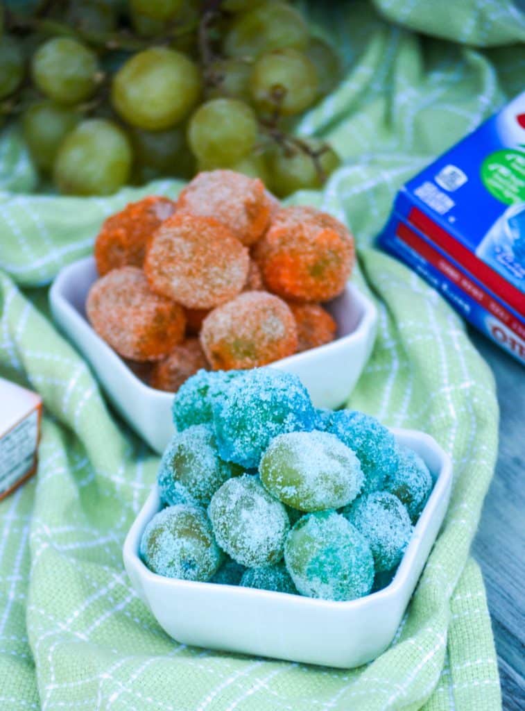 candied grape 'easter eggs' in a small white bowl