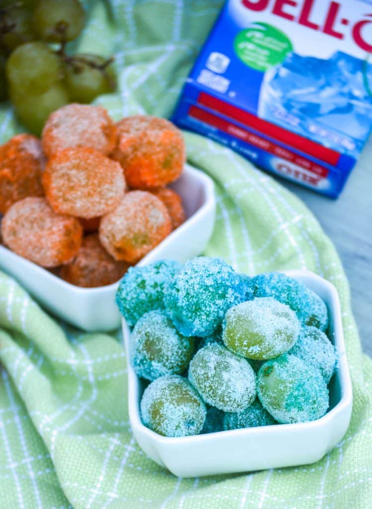 candied grape 'easter eggs' in a small white bowl