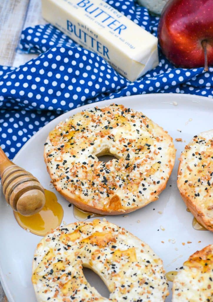 the best air fryer bagels on a white plate