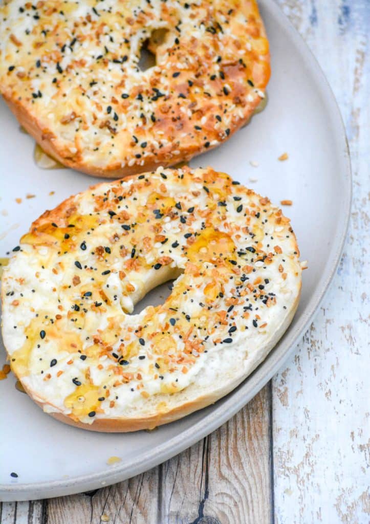 the best air fryer bagels on a white plate