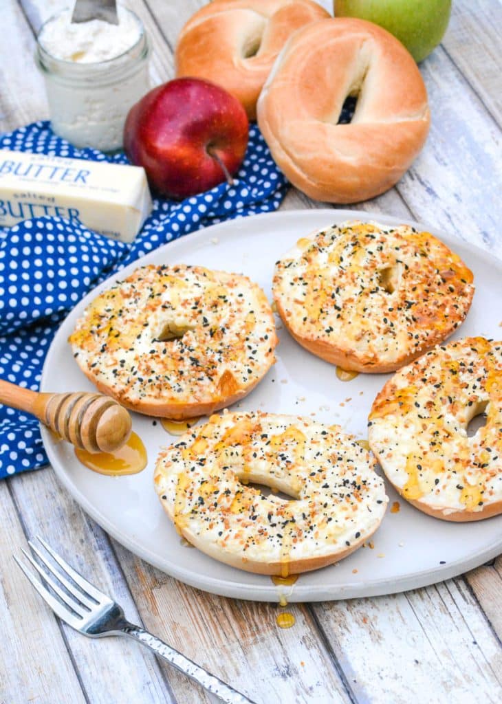 the best air fryer bagels on a white plate