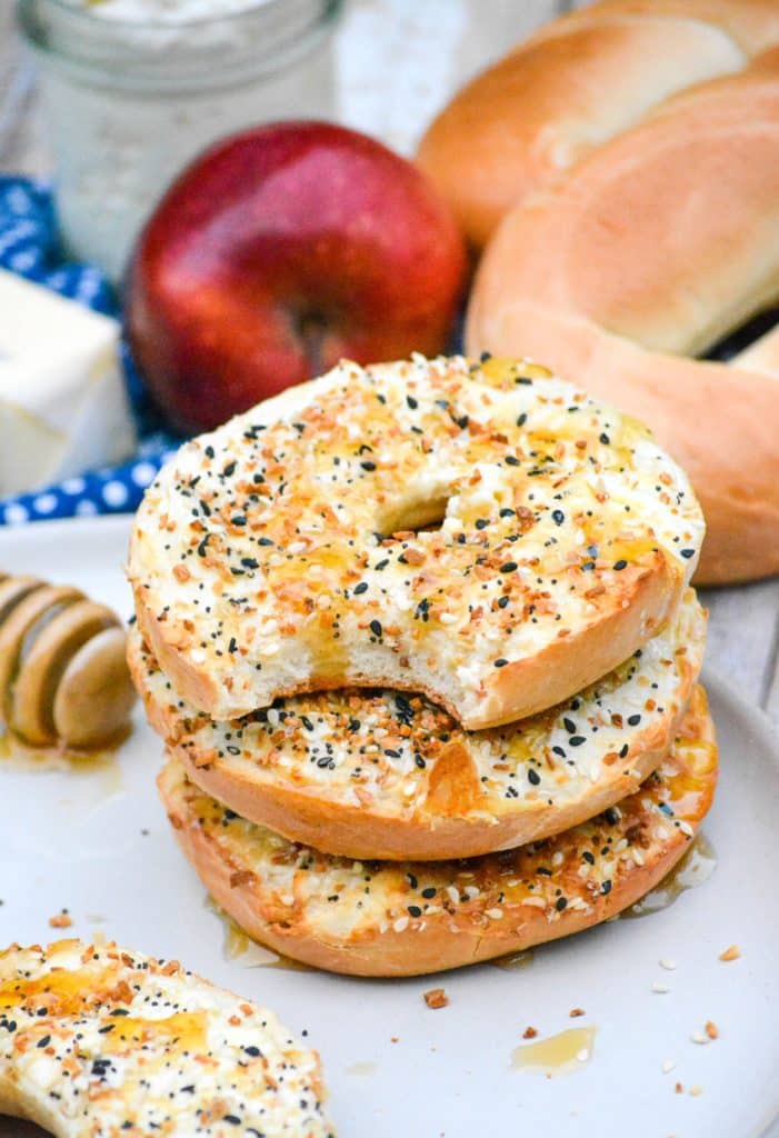 the best air fryer bagels on a white plate