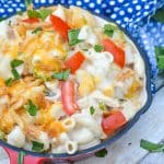 tuna melt mac and cheese in a red skillet