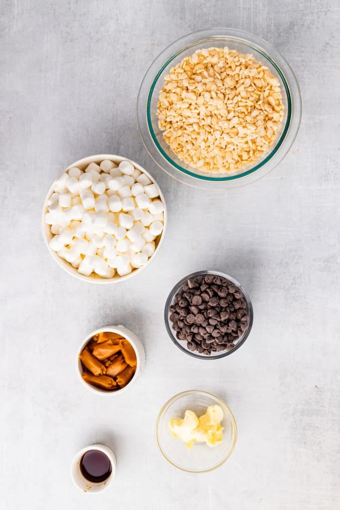an overhead image showing the measured ingredients needed to make a batch of star crunch cookies