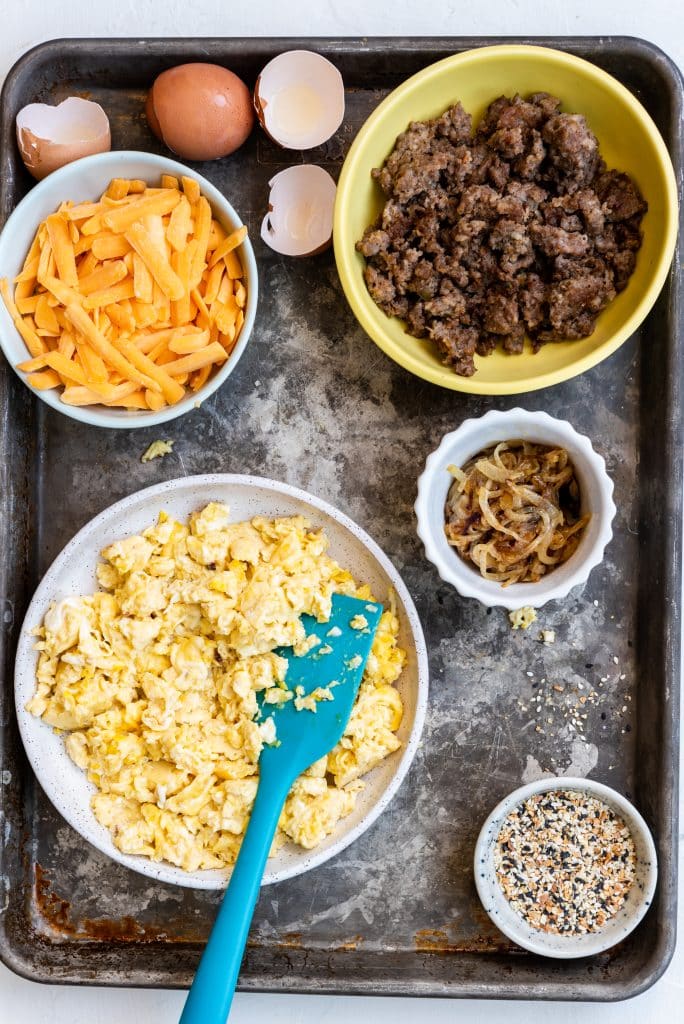 overhead image showing the measured ingredients needed to make savory breakfast hand pies