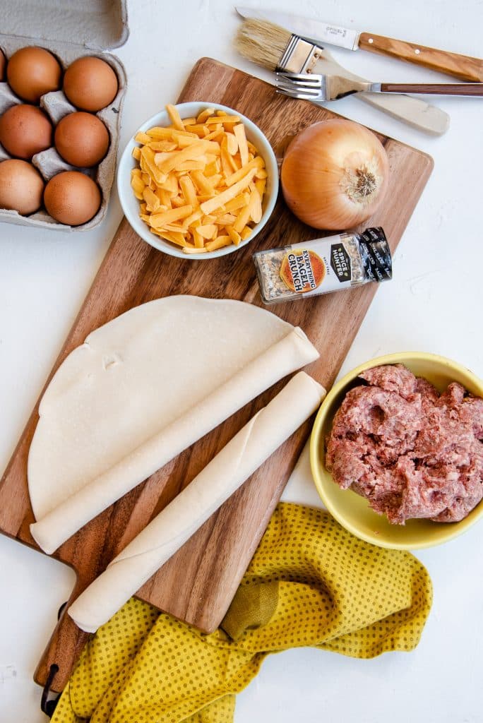 overhead image showing the measured ingredients needed to make savory breakfast hand pies