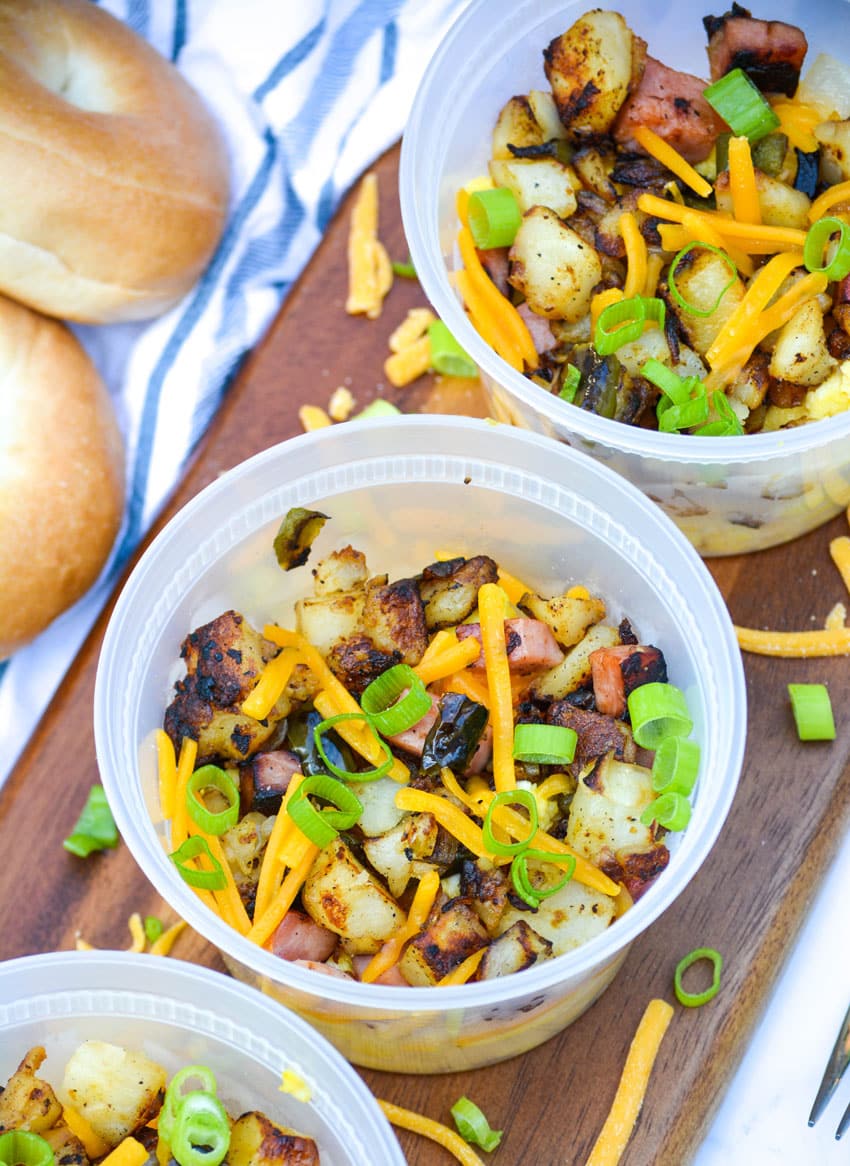 Grab & Go Make Ahead Breakfast Bowls make ahead breakfast bowls on a wooden cutting board