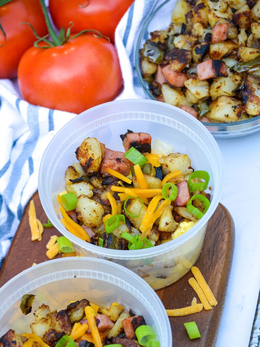 make ahead breakfast bowls on a wooden cutting board