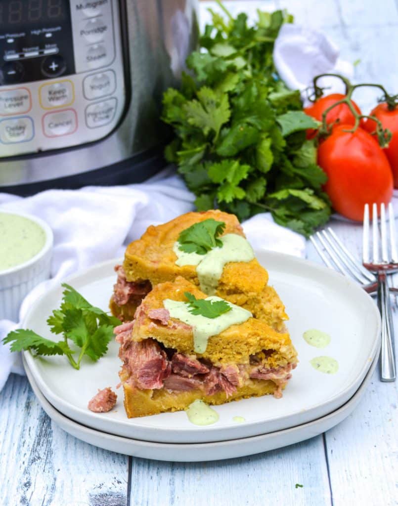 two slices of instant pot tamale pie