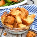 quick and easy air fryer croutons in a glass bowl