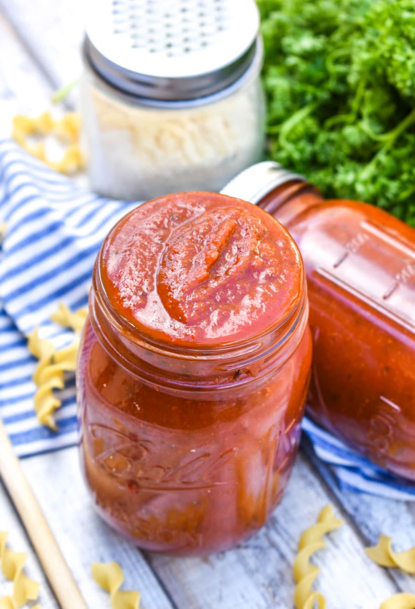 seasoned store bought spaghetti sauce in a glass jar