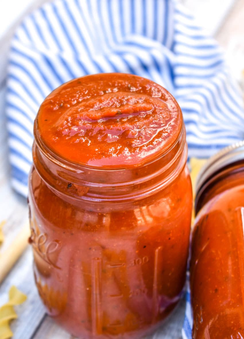 seasoned store bought spaghetti sauce in a glass jar