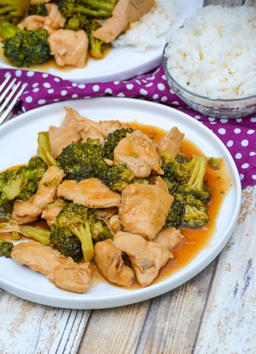 Instant Pot chinese chicken & broccoli on a white plate