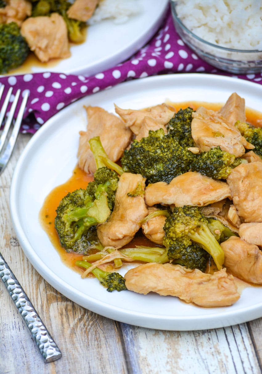 Instant Pot chinese chicken & broccoli on a white plate