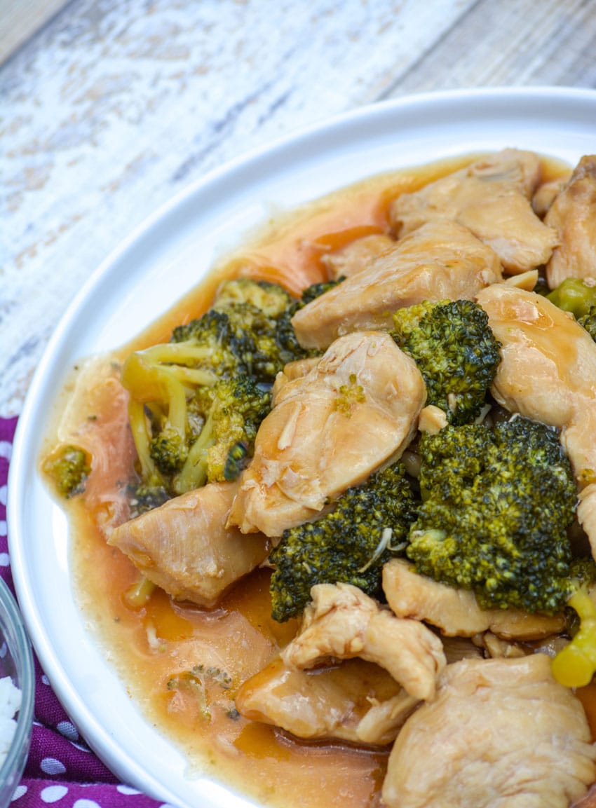 instant pot chicken and broccoli on a white plate