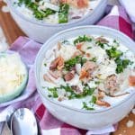 olive garden copycat zuppa toscana soup in two small gray bowls