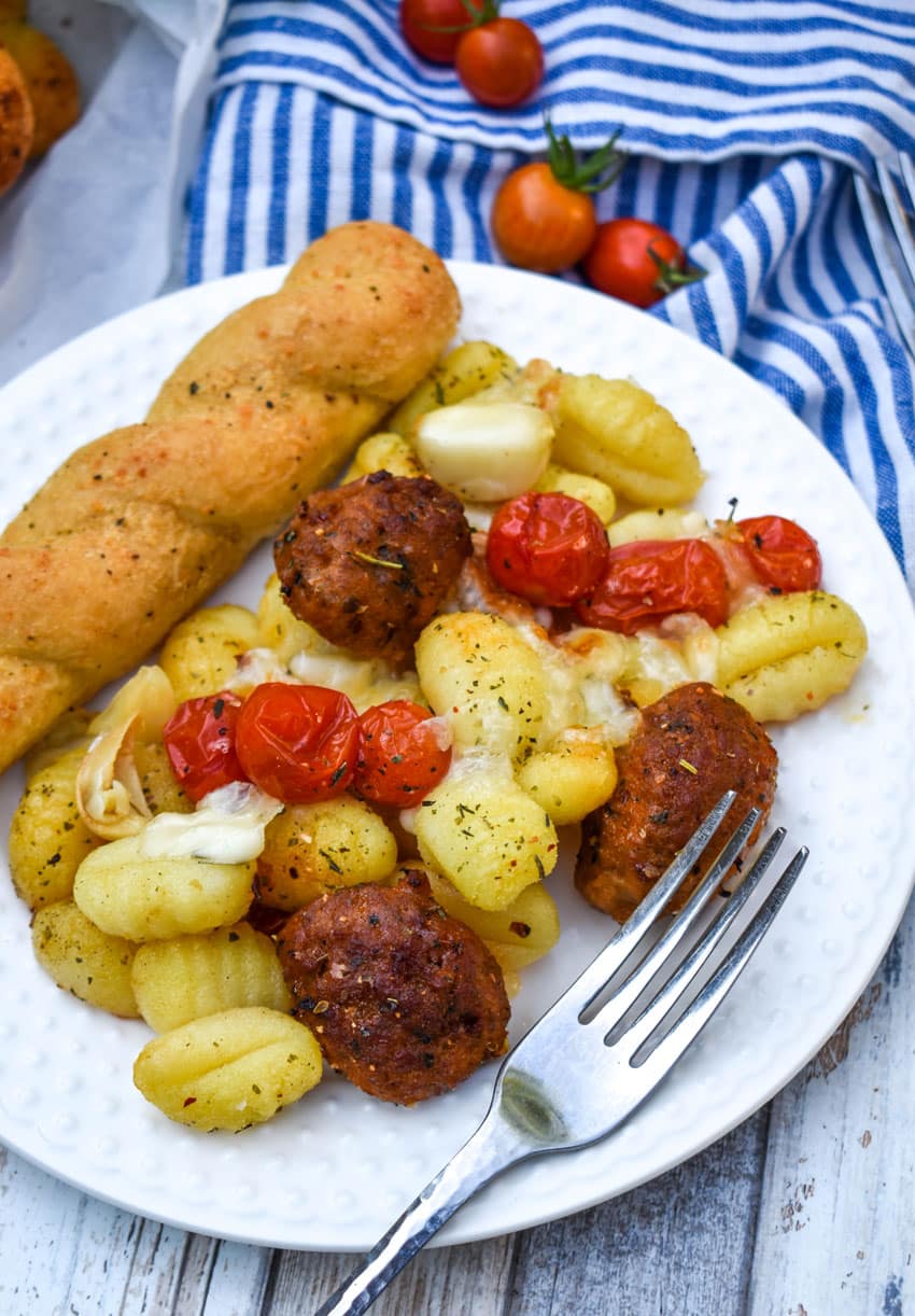 Sheet Pan Gnocchi Bake With Meatballs - The Quicker Kitchen