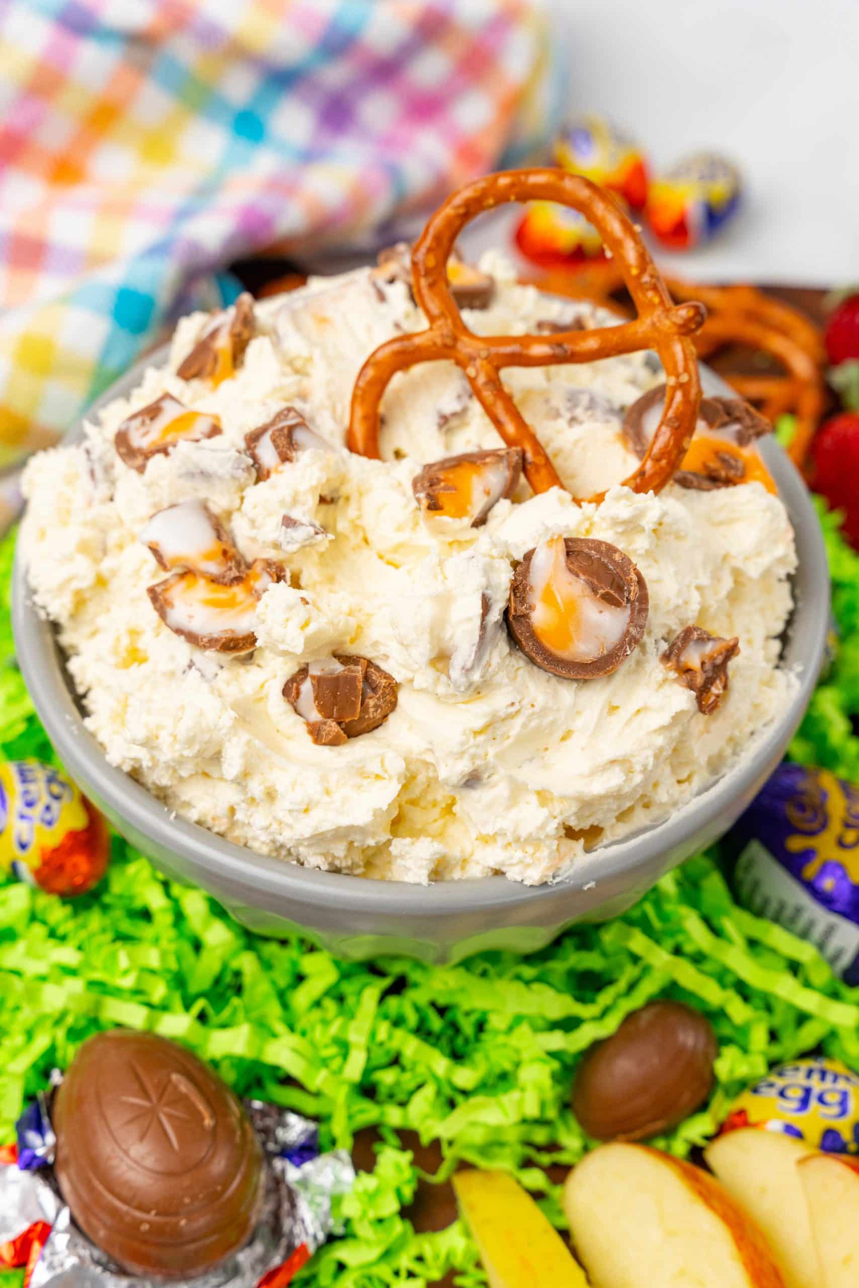 This fluffy dip tastes just like the classic Cadbury creme egg candy. Cadbury Creme Egg Dip is a must make, must have on an Easter menu. If you've got Spring on the brain, save this recipe!