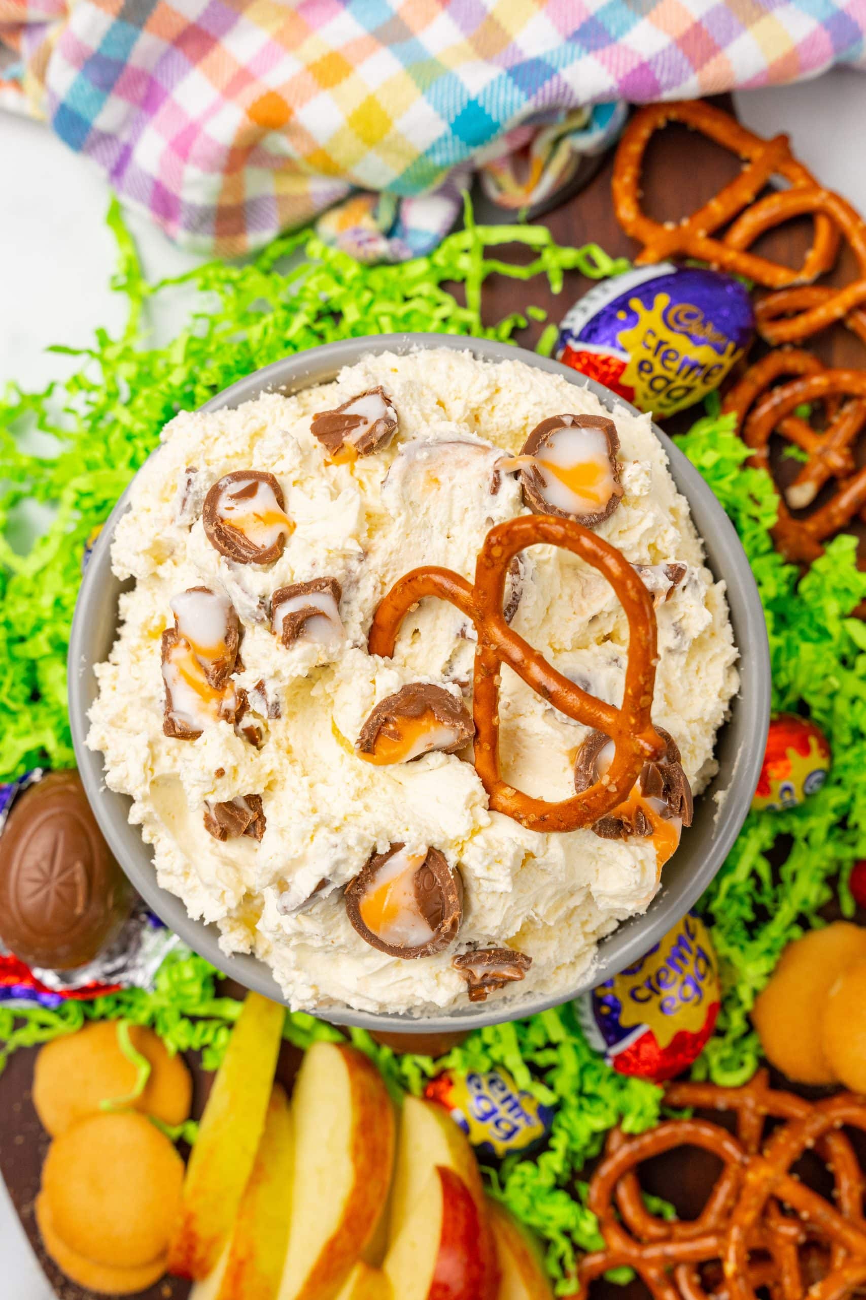 This fluffy dip tastes just like the classic Cadbury creme egg candy. Cadbury Creme Egg Dip is a must make, must have on an Easter menu. If you've got Spring on the brain, save this recipe!