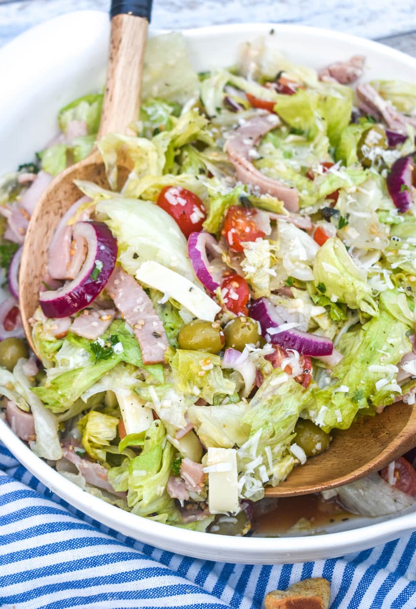copycat columbia house salad in a white serving bowl