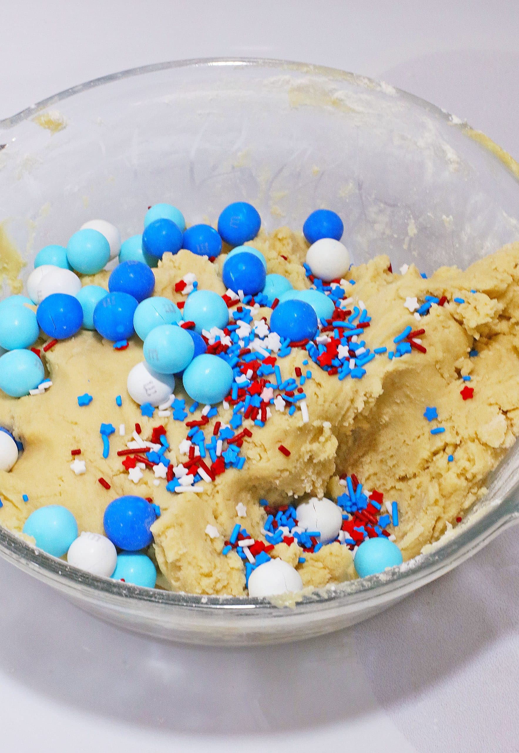 candies in a bowl of cookie batter