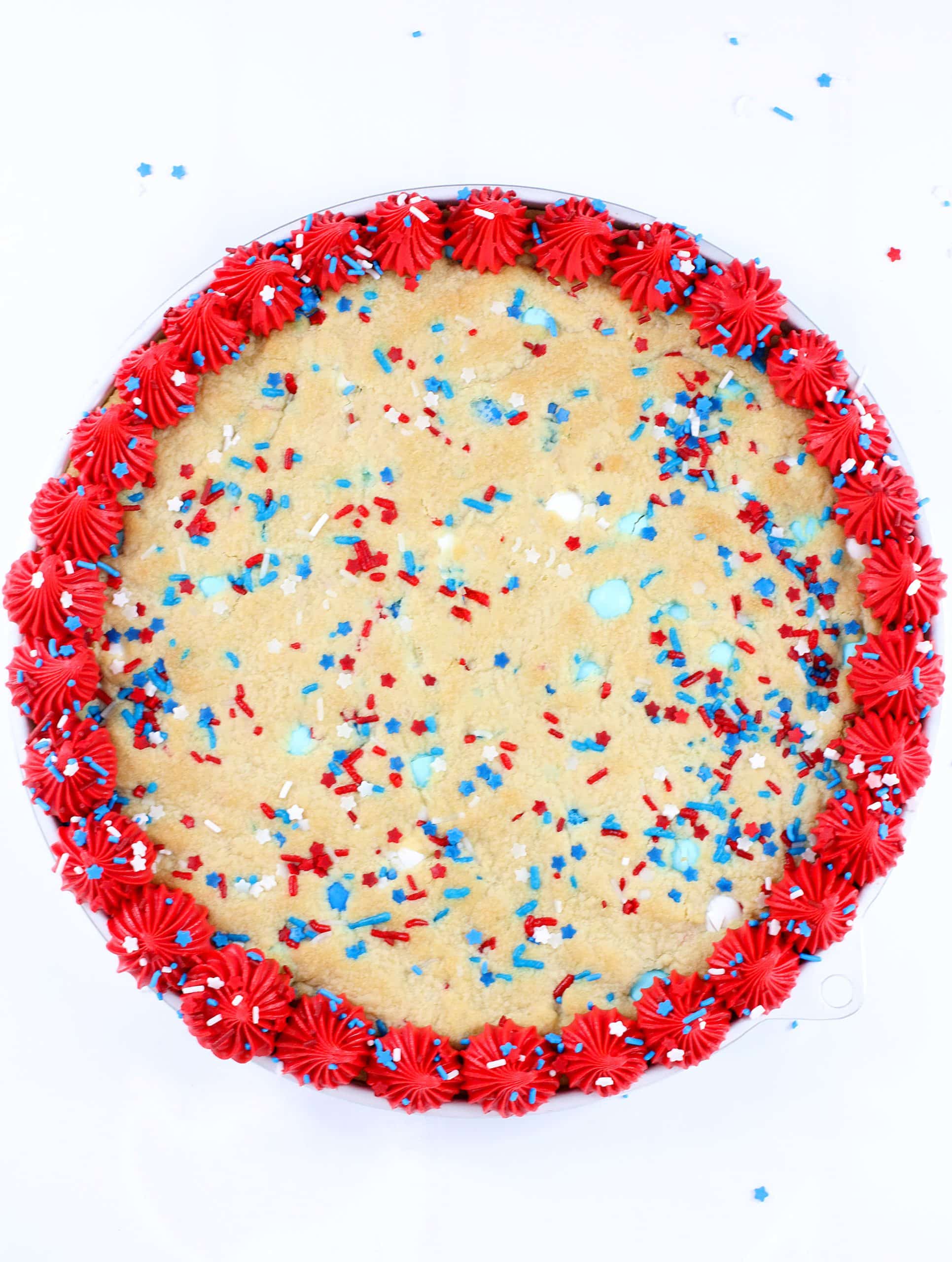 frosted cookie cake recipe on a white backdrop