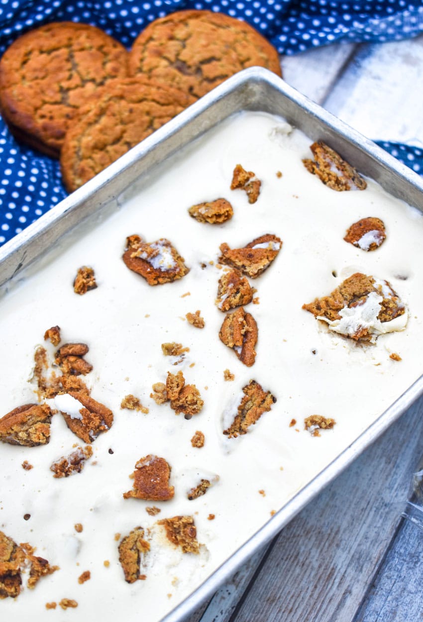 copycat little debbie oatmeal cream pie ice cream in a metal loaf pan