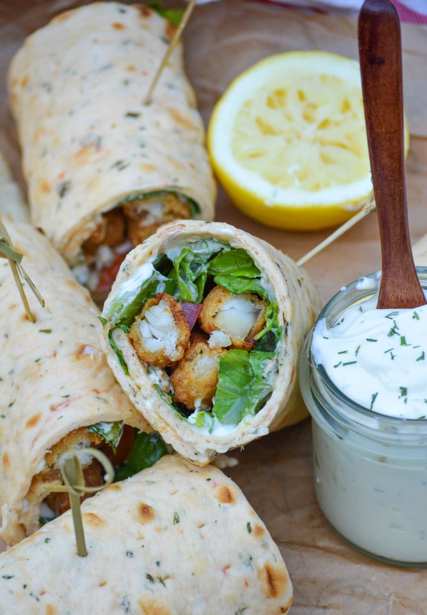 quick and easy fish stick wraps on brown parchment paper