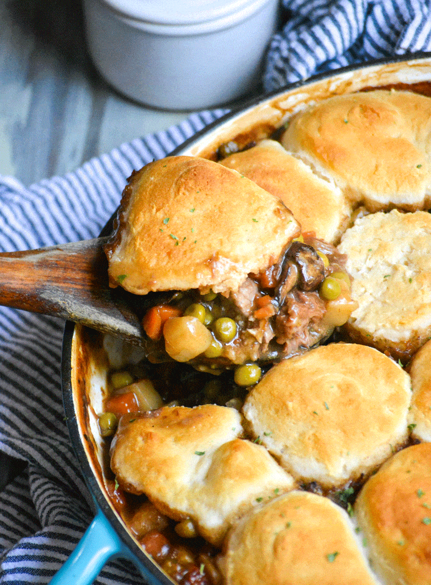 Easy Beef Pot Pie Recipe With Biscuit Topping - The Quicker Kitchen