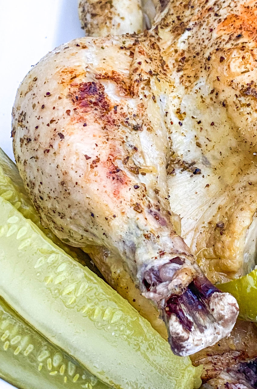 Instant Pot Dill Pickle Chicken on a white serving platter