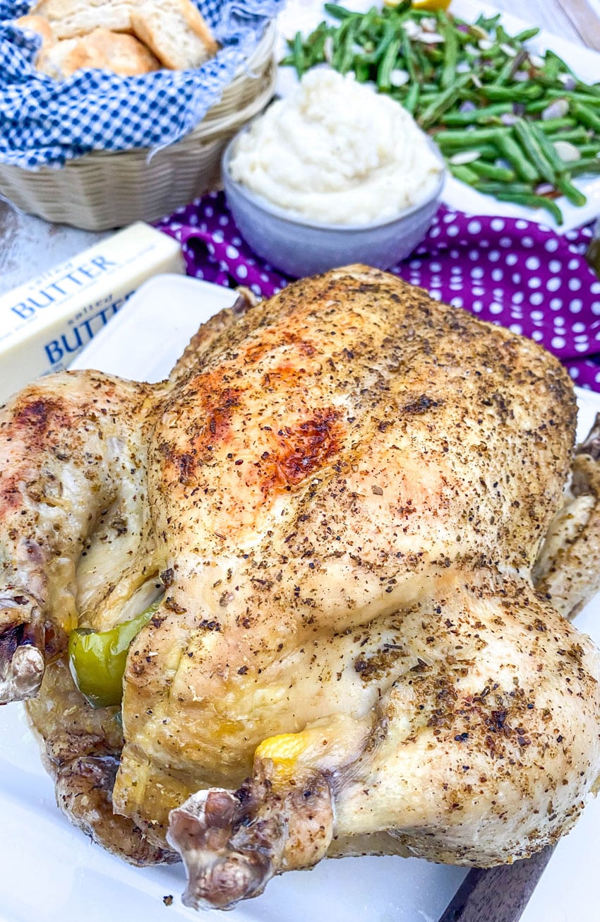Instant Pot Dill Pickle Chicken on a white serving platter