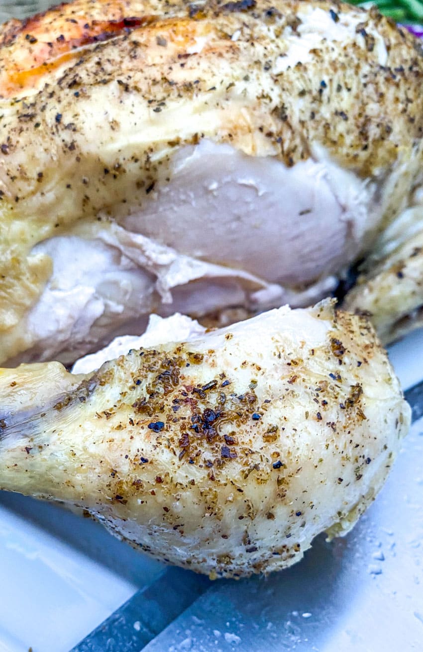 Instant Pot Dill Pickle Chicken on a white serving platter