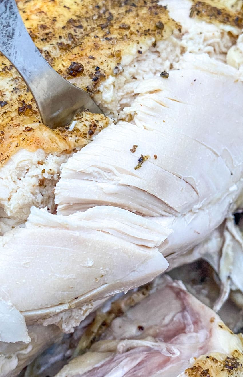 Instant Pot Dill Pickle Chicken on a white serving platter