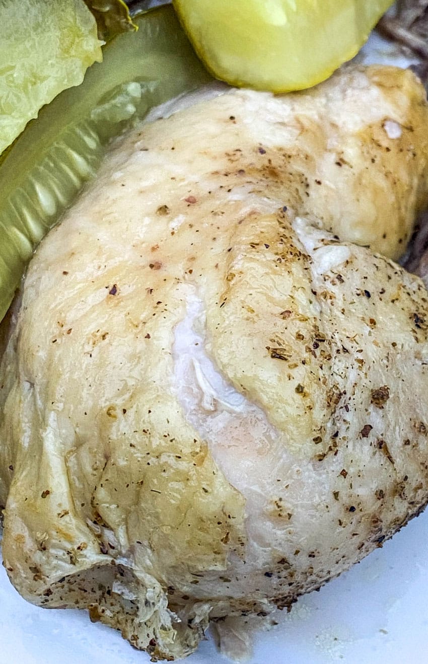 Instant Pot Dill Pickle Chicken on a white serving platter