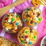 easy edible monster cookie dough in three small glass jars
