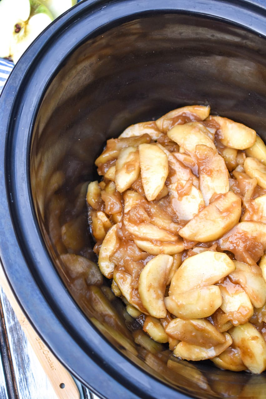 cracker barrel copycat crockpot fried apples in the bowl of a slow cooker