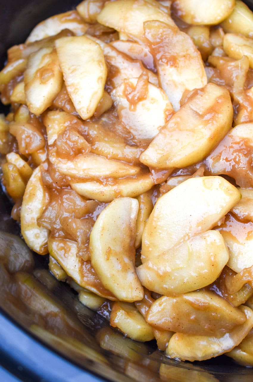 cracker barrel copycat crockpot fried apples in the bowl of a slow cooker